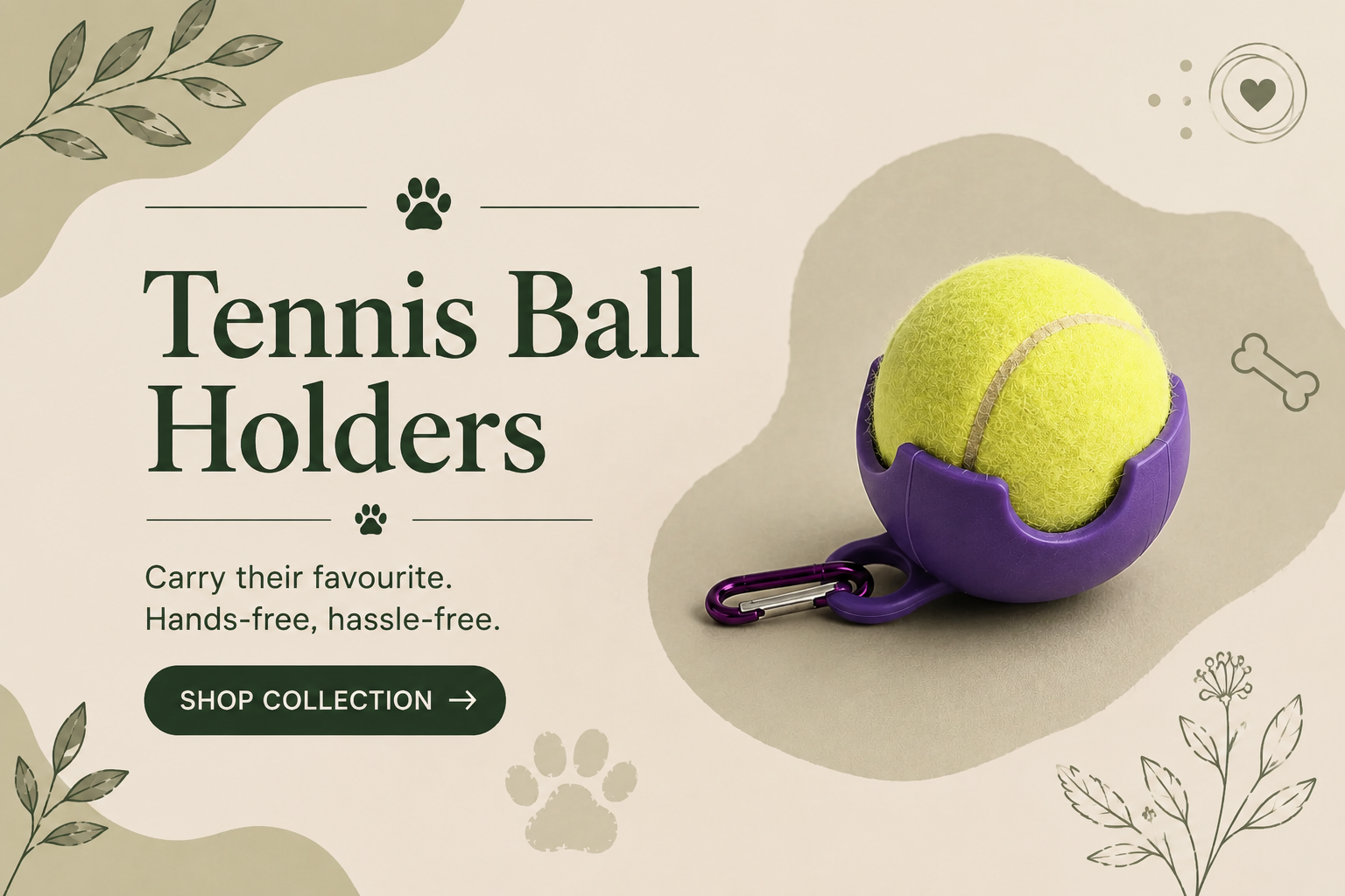 Tennis ball inside a purple dog walking holder