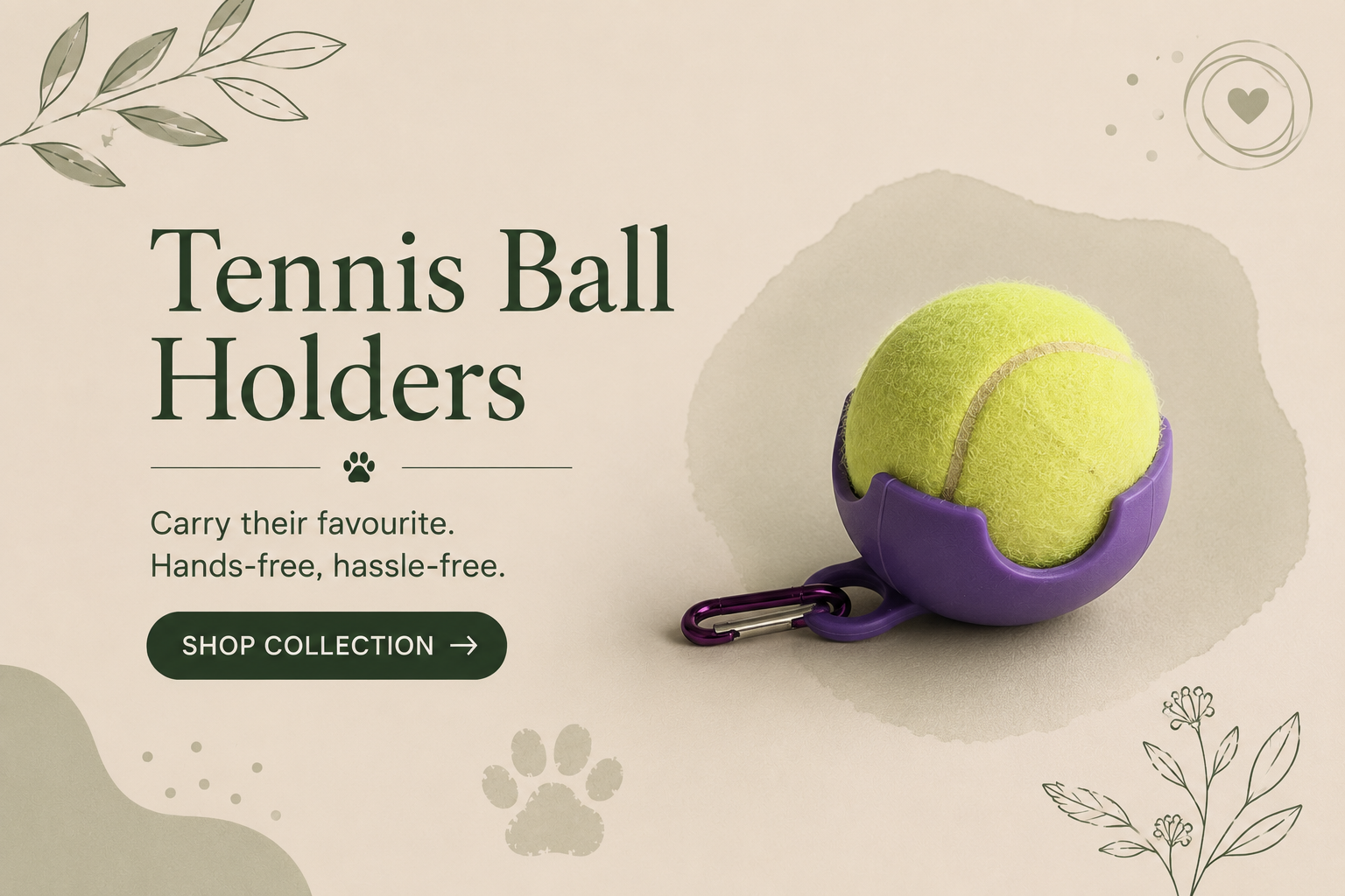 Tennis ball inside a purple dog walking holder